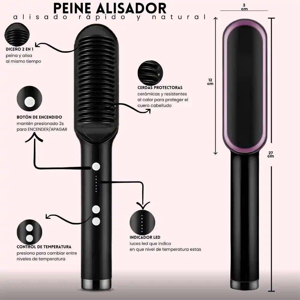 Peine Alisador Profesional 2 en 1 - Consigue un peinado más rápido, con menos frizz.